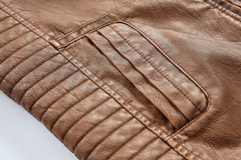 Men's washed PU leather jacket, view 5 - MRSLM
