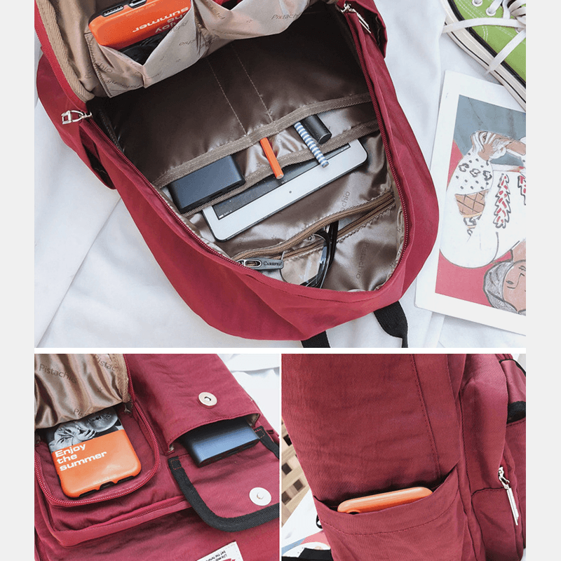 Women Solid Backpack Casual Large Capacity Multi-Pocket School Bag Backpack - MRSLM