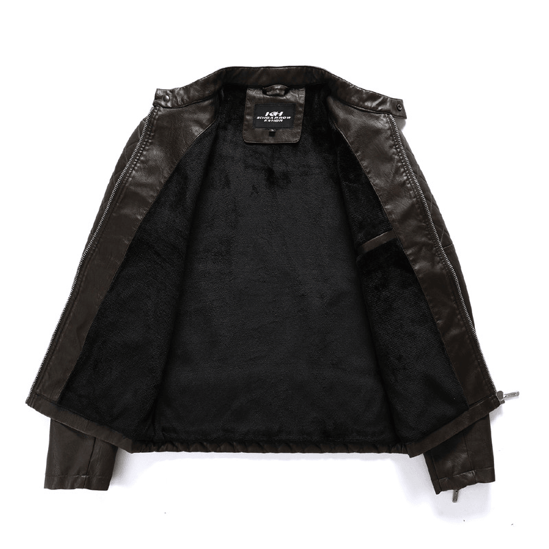 men's stand collar zipper motorcycle jacket, view 4 - MRSLM