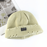 acrylic knit hat with patch, view 2 - MRSLM