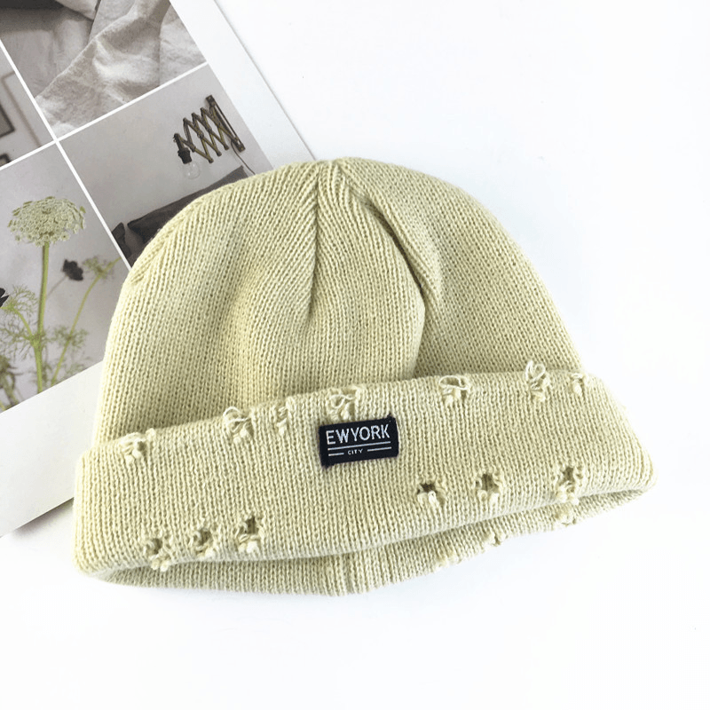 acrylic knit hat with patch, view 2 - MRSLM