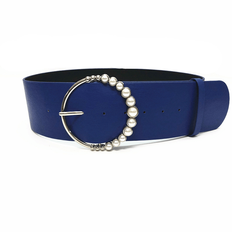 women's wide imitation leather round buckle belt - MRSLM