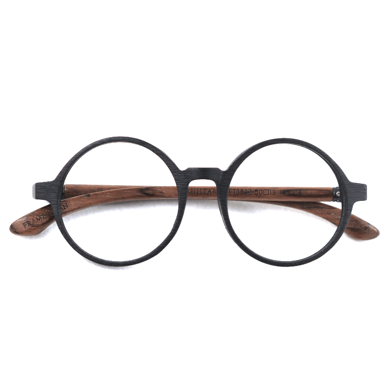 Big round glasses frame with wood temples, view 5 - MRSLM