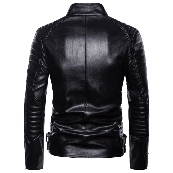 Lapel Zip Cardigan Fitted Leather Jacket - MRSLM