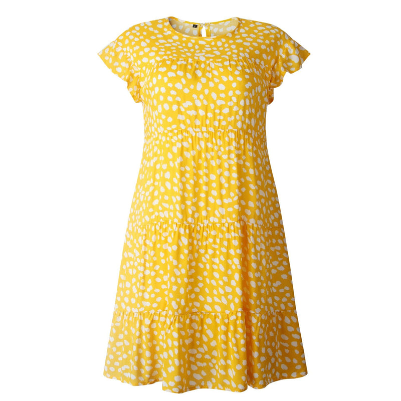 leopard print round neck short sleeve loose dress, view 8 - MRSLM