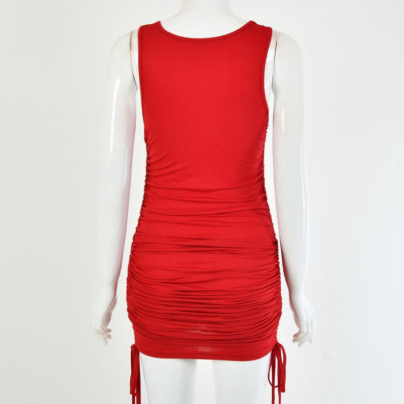 drawstring pleated hip-wrap vest dress, view 14 - MRSLM