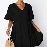 v-neck short sleeve skirt dress, view 4 - MRSLM