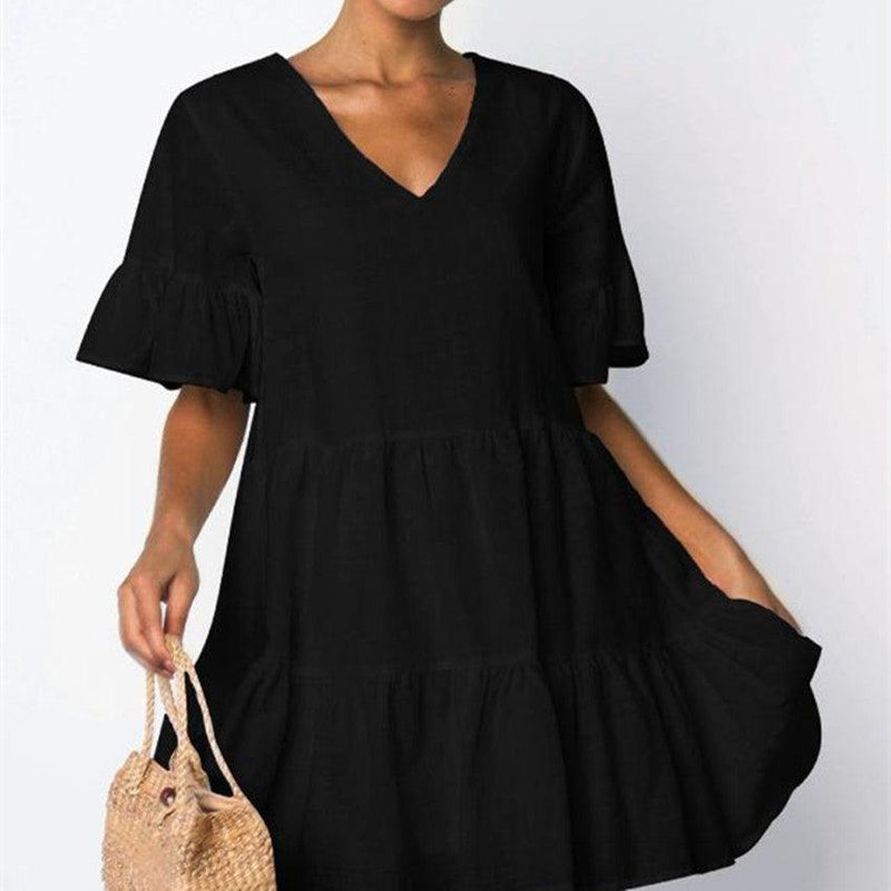 v-neck short sleeve skirt dress, view 4 - MRSLM