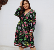 Printed long-sleeved V-neck dress - MRSLM