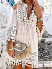 Women's lace fringed mid-length shirt, view 3 - MRSLM