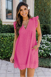 lace jacquard V-neck dress, view 4 - MRSLM