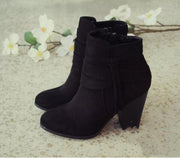 women's suede side zipper chunky heel boots, view 4 - MRSLM