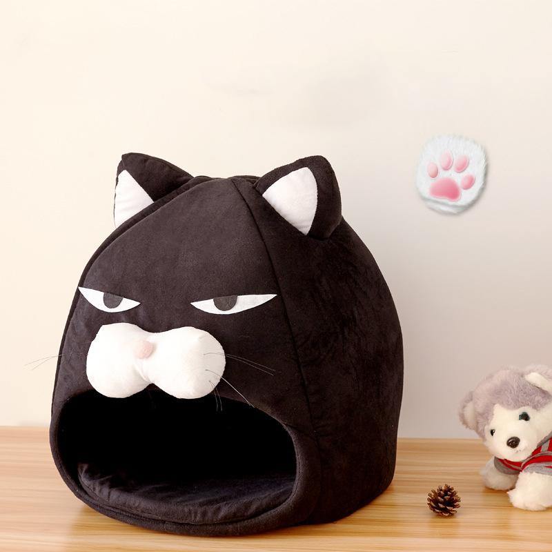 Cat House Bed Cat Litter Mat Sleeping Nest Pet Bed (Black M) - MRSLM