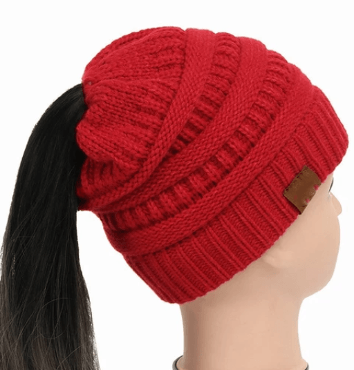 High bun ponytail cable knit beanie, view 25 - MRSLM