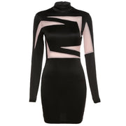 Long sleeve round neck contrast hip dress, view 3 - MRSLM