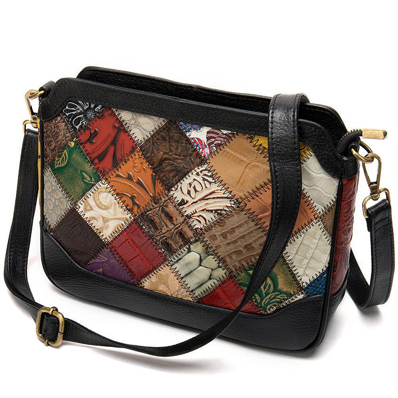 cowhide color block shoulder bag, view 5 - MRSLM