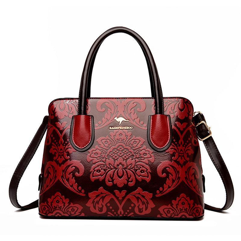 ethnic flower cowhide shoulder bag, view 4 - MRSLM