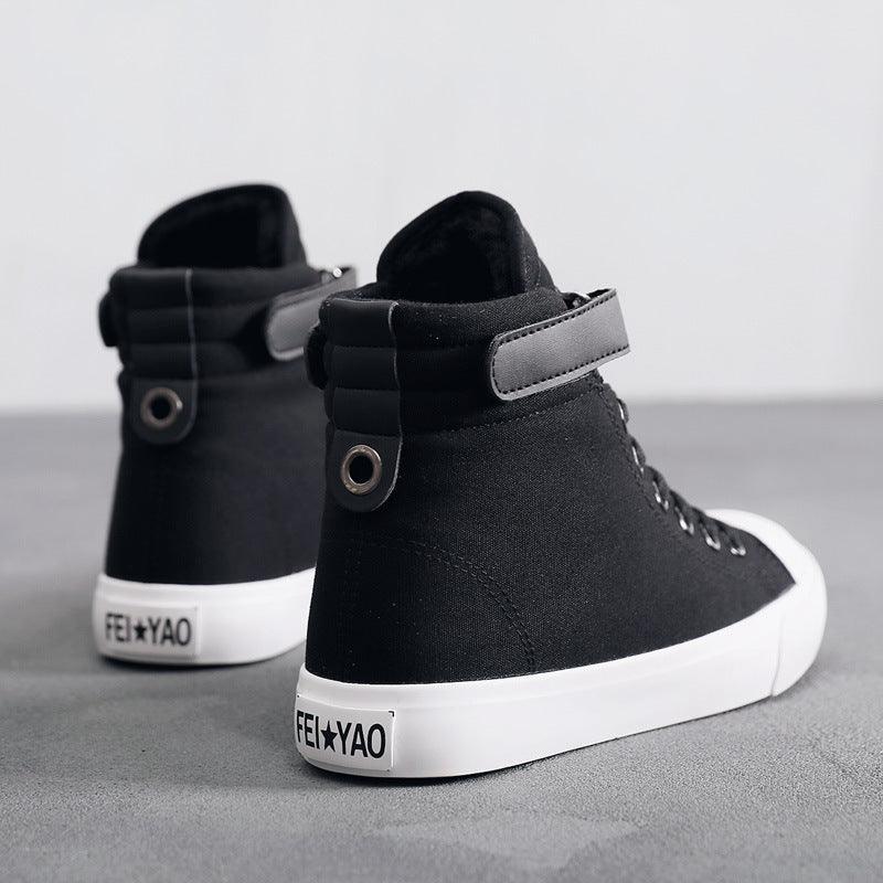 High-top Women's Shoes All Black Canvas British Style