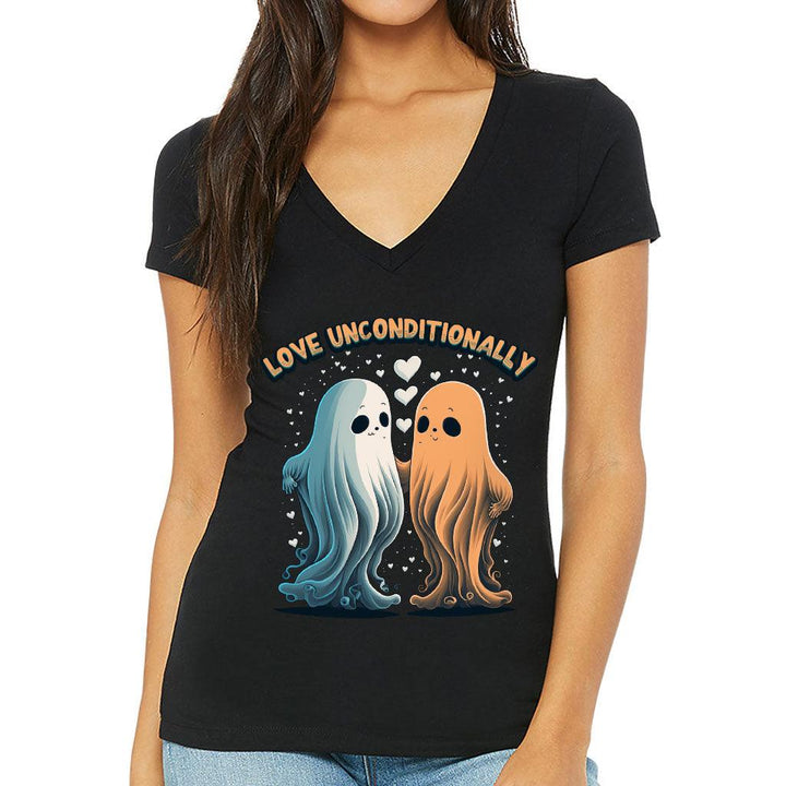 Love Unconditionally Women's V-Neck T-Shirt - Ghost Print V-Neck Tee - Graphic T-Shirt - MRSLM