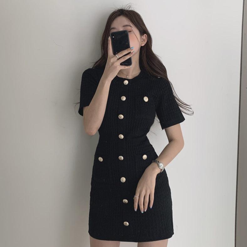 Single row round neck slim knitted dress - MRSLM