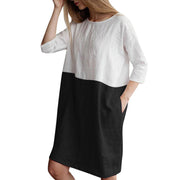 Women's splicing cotton linen half-sleeve dress, view 6 - MRSLM