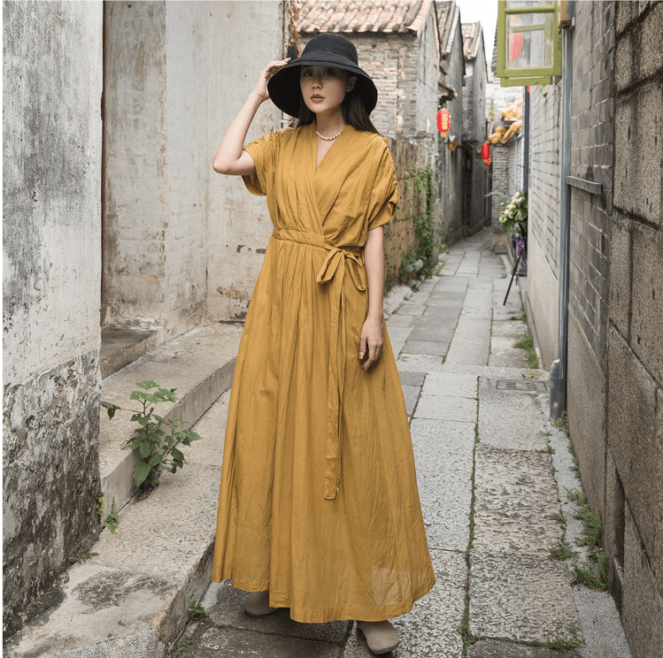 v-neck drawstring swing dress, view 2 - MRSLM