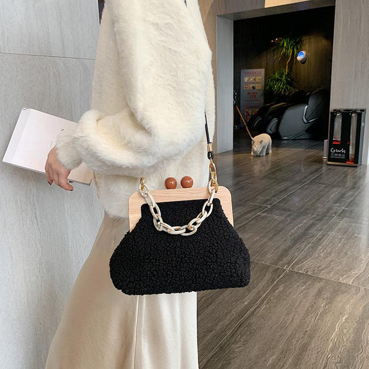 Fluffy Shoulder Bag Solid Plush Handbags Female Winter - MRSLM