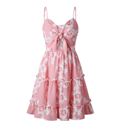 Bow ruffled sling print swing dress, view 4 - MRSLM