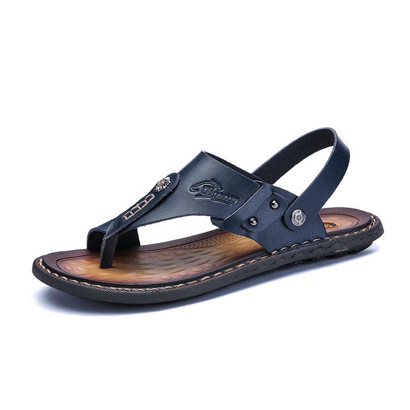 Men's two-toed leather sandals, view 3 - MRSLM