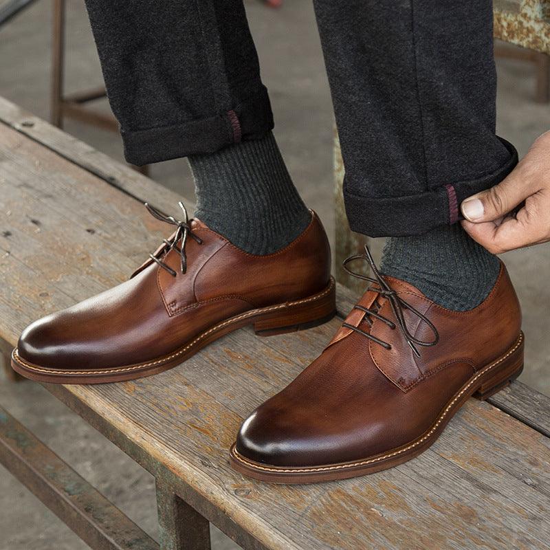 lace-up young men's cowhide leather shoes, view 7 - MRSLM