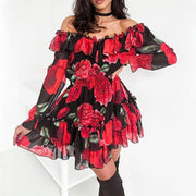 printed one-shoulder cake dress, view 3 - MRSLM