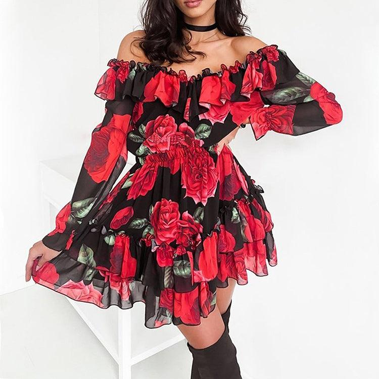 printed one-shoulder cake dress, view 3 - MRSLM