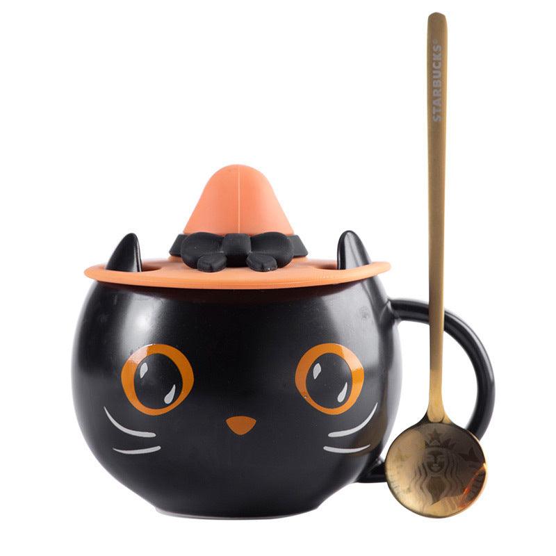 black ceramic cat mug, view 2 - MRSLM