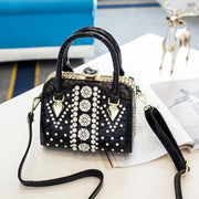 rhinestone snake print lock shoulder bag - MRSLM