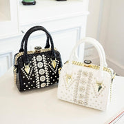 rhinestone snake print lock shoulder bag, view 6 - MRSLM