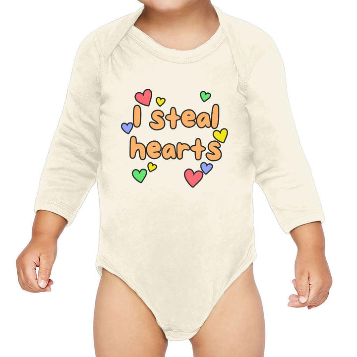 I Steal Hearts Baby Long Sleeve Onesie - Cute Heart Baby Long Sleeve Bodysuit - Illustration Baby One-Piece - MRSLM