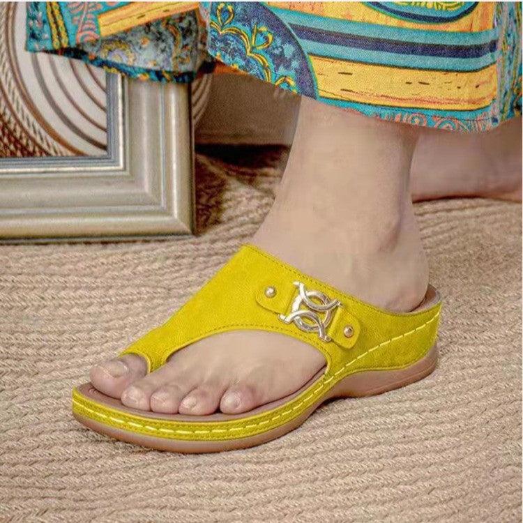 Women's large size wedge heel flip flop sandals, view 2 - MRSLM
