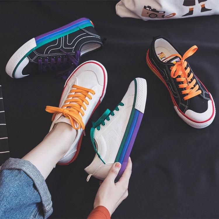 Mandarin Duck Rainbow Canvas Shoes Women Casual Lace-Up - MRSLM