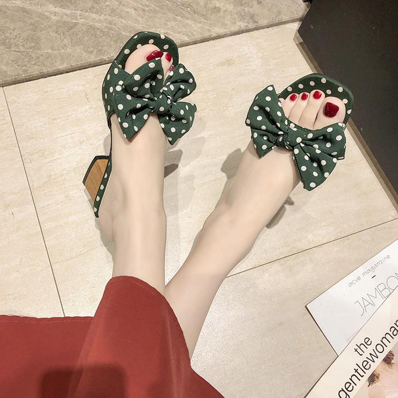 women's bow mid-heel slippers - MRSLM