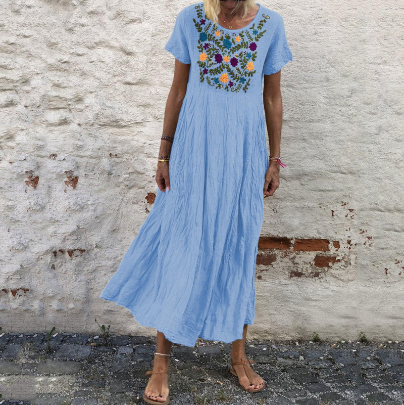 women's boho loose dress with floral embroidery, view 3 - MRSLM