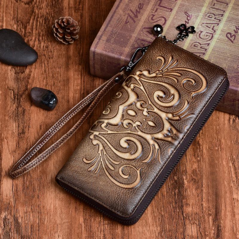 Vegetable tanned leather embossed wallet, view 5 - MRSLM