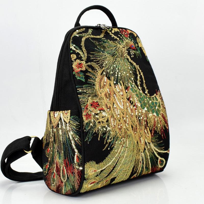 embroidered canvas women's backpack, view 2 - MRSLM