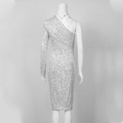 One-shoulder sequined long dress, view 2 - MRSLM
