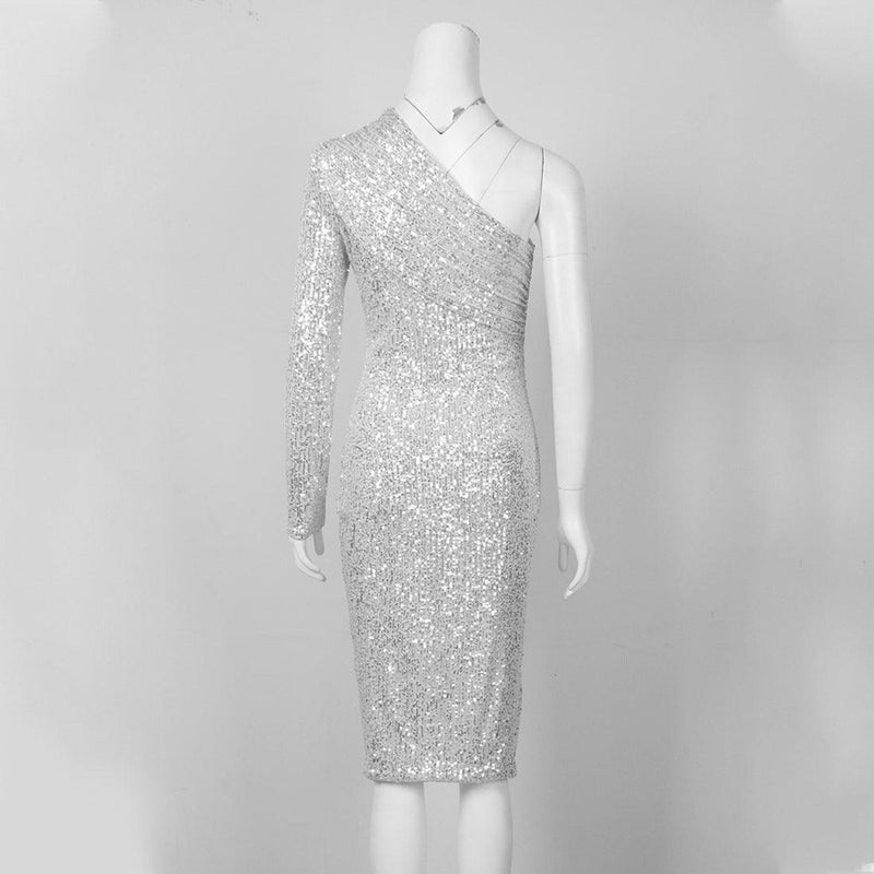 One-shoulder sequined long dress, view 2 - MRSLM