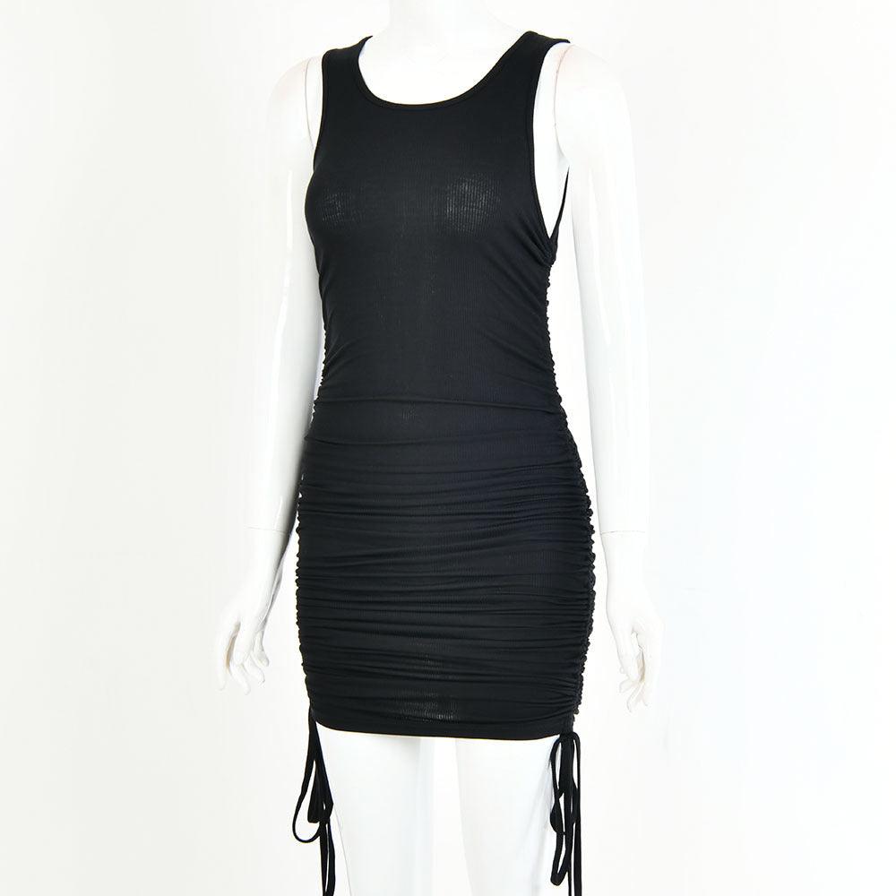 Drawstring pleated sexy bag hip vest dress - MRSLM