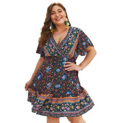 V-neck floral plus size dress - MRSLM