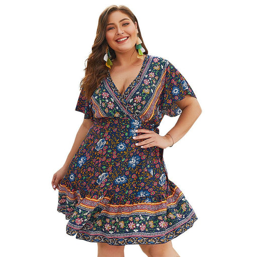 V-neck floral plus size dress - MRSLM