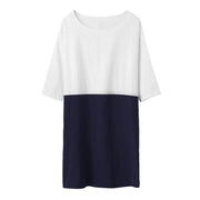 Women's splicing cotton linen half-sleeve dress, view 3 - MRSLM