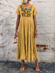 women's boho loose dress with floral embroidery, view 5 - MRSLM