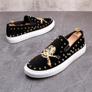 men's skull pattern slip-on loafers, view 2 - MRSLM